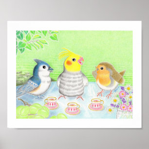 Affiche Imprimé de pépinière pour théière de jolis oiseaux