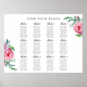 Affiche Imprimé de plan de table floral bohème. Mariage bo