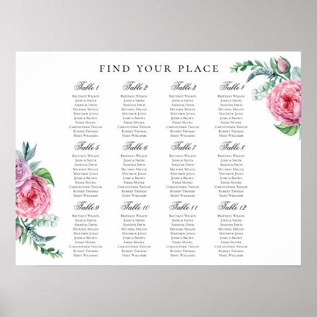 Affiche Imprimé de plan de table floral bohème. Mariage bo (Devant)