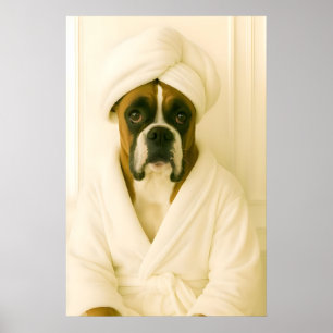 Affiche Imprimé de salle de bain Boxer drôle, Boxer en rob