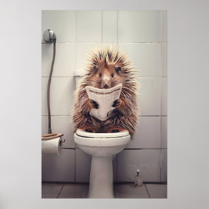Affiche Imprimé de salle de bain drôle de porc-épic animal