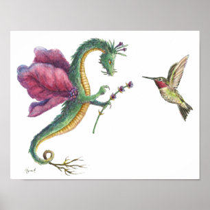Affiche Imprimé Dragon & Hummingbird