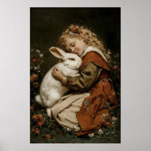 Affiche Imprimé Fille Et Lapin, Imprimable Lapin Antique