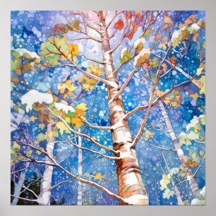 Affiche Imprimé hiver, Arbres neigeux, Wonderland hiver