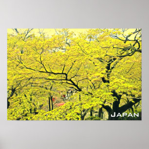 Affiche imprimé japonais jaune gingko