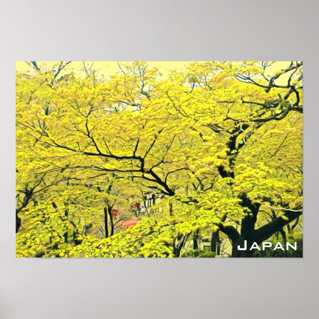 Affiche imprimé japonais jaune gingko (Devant)
