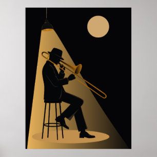 Affiche Imprimé Joueur de Trombone de Jazz Jazz Vintage
