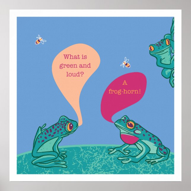 Affiche Imprimé Silly Frogs Art - Bleu & Vert (Devant)