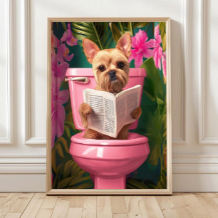 Affiche Imprimé Toilettes Yorkshire Terrier Doré, Salle de