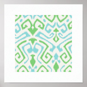 Affiche imprimé tribal chic moderne bleu vert ikat motif