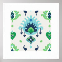 imprimé tribal chic moderne bleu vert ikat motif