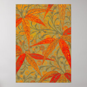 Affiche Imprimé vintage d'art en bambou terreux orange 