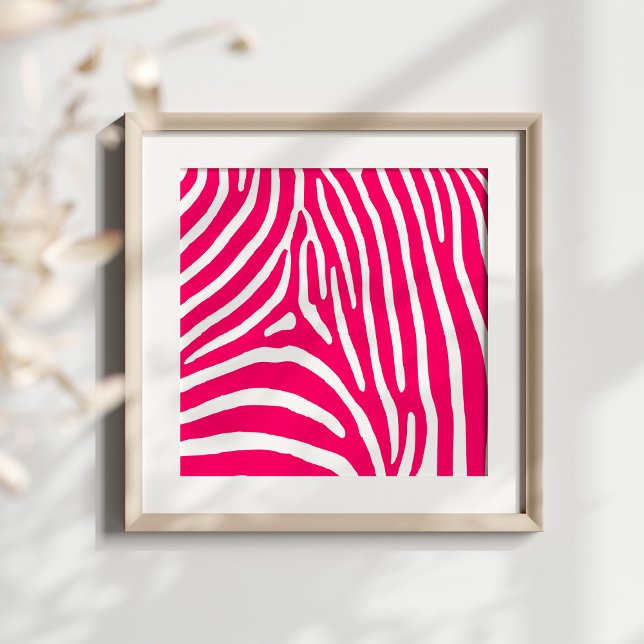 Affiche Imprimé zèbre rose chaud et blanc (Hot pink and white zebra print ready for your monogram.)