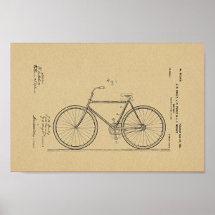 Affiche Imprimer Brevet de bicyclette Vintage 1901