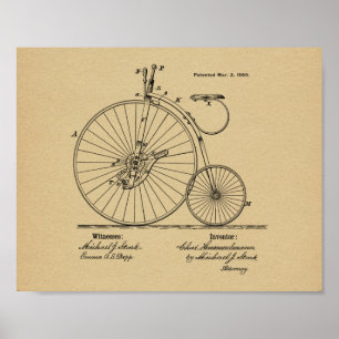 Affiche Imprimer Brevet de vélo à grande roue Vintage 1880