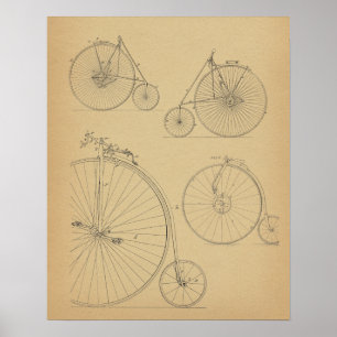 Affiche Imprimer Brevet de vélo vintage haute roue