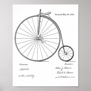 Affiche Imprimer Brevet de vélo Vintage haute roue 1885