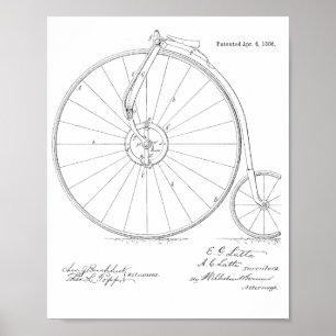 Affiche Imprimer Brevet de vélo Vintage haute roue 1886
