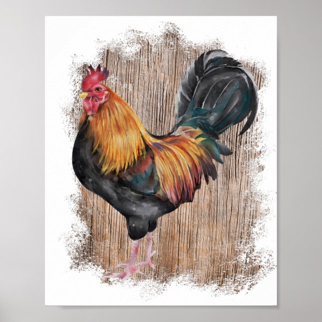 Affiche Imprimer Découpage aquarelle du coq de la ferme Sp (Devant)