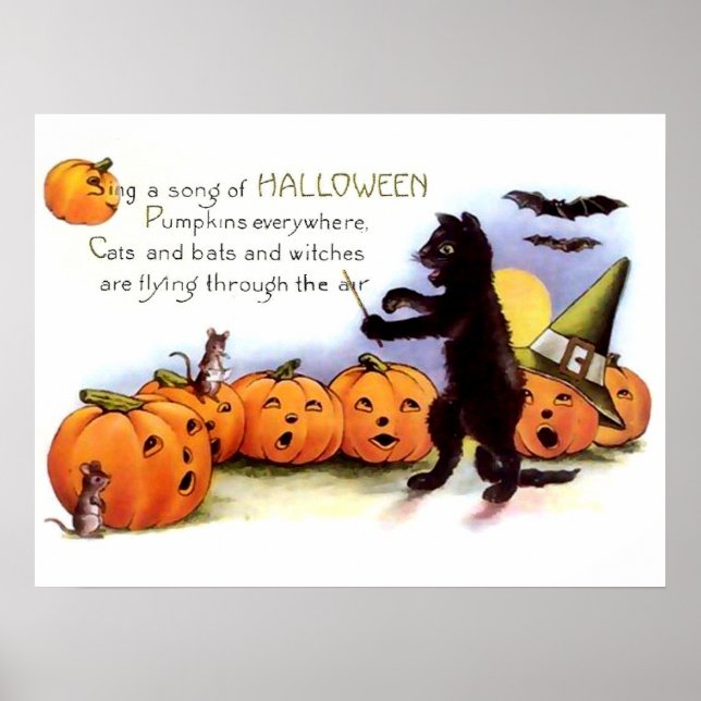 Affiche Imprimer Halloween Chat Noir (Devant)