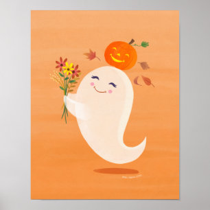 Affiche Imprimer Halloween jote Ghost et Fleurs Art