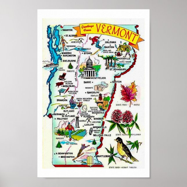 Affiche Imprimer la carte vintage du Vermont (Devant)