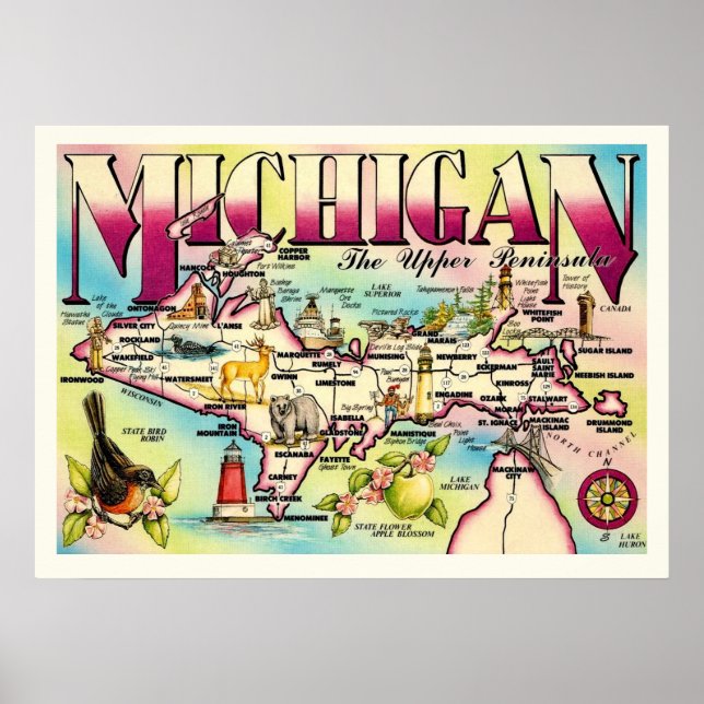 Affiche Imprimer la péninsule supérieure du Michigan (Devant)