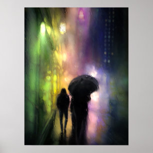 AFFICHE IMPRIMER LA PLUIE DE LA VILLE DE NUIT