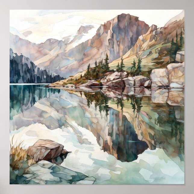 Affiche Imprimer l'aquarelle Mountain Lake (Devant)