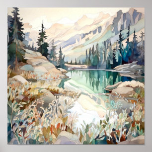 Affiche Imprimer l'aquarelle Mountain Lake