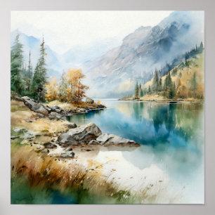 Affiche Imprimer l'aquarelle Mountain Lake