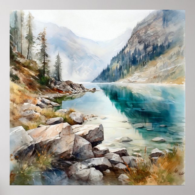 Affiche Imprimer l'aquarelle Mountain Lake (Devant)