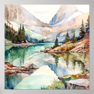 Affiche Imprimer l'aquarelle Mountain Lake