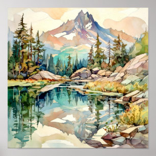 Affiche Imprimer l'aquarelle Mountain Lake