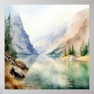 Affiche Imprimer l'aquarelle Mountain Lake