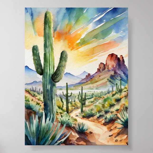 Affiche Imprimer l'aquarelle Saguaro (Devant)