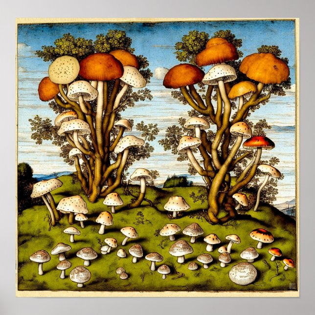 Affiche Imprimer l'art des champignons vintages (Devant)