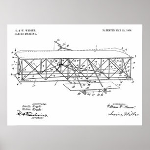 Affiche Imprimer le dessin de brevet d'avion de Wright Bro