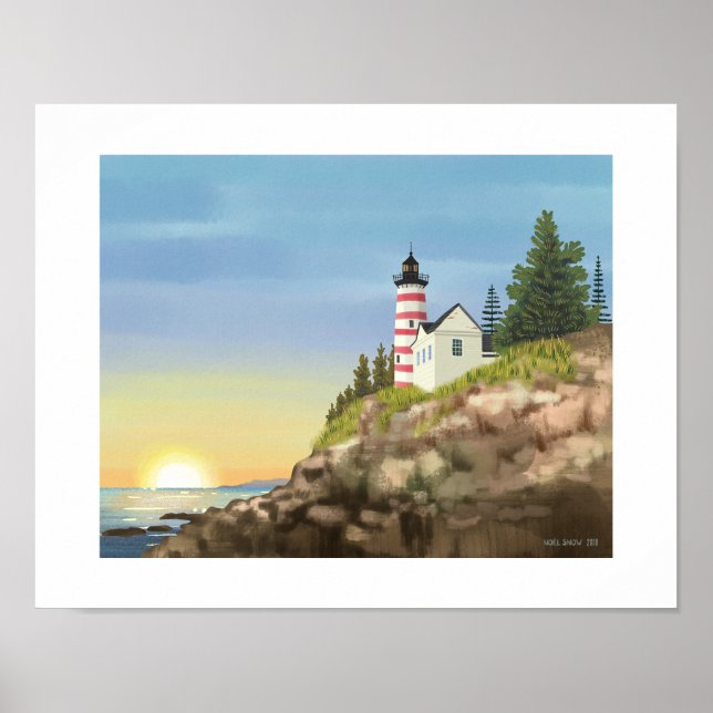 Affiche Imprimer le phare et le coucher du soleil (Devant)