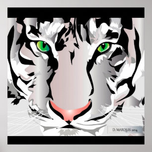 AFFICHE IMPRIMER PERSONNALISÉE - TIGER-BLANC/GRIS