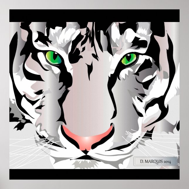 AFFICHE IMPRIMER PERSONNALISÉE - TIGER-BLANC/GRIS (Devant)