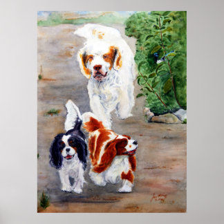 Affiche imprimer - Voyageurs - Clumber Spaniel et Cavalier