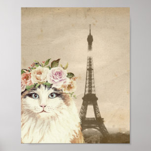 Affiche Imprimerie Chat & Tour Eiffel
