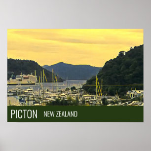 Affiche Imprimerie de voyage Picton New Zealand Marlboroug