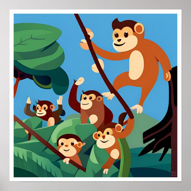 Affiche Imprimez l'art des singes pour enfants (Devant)