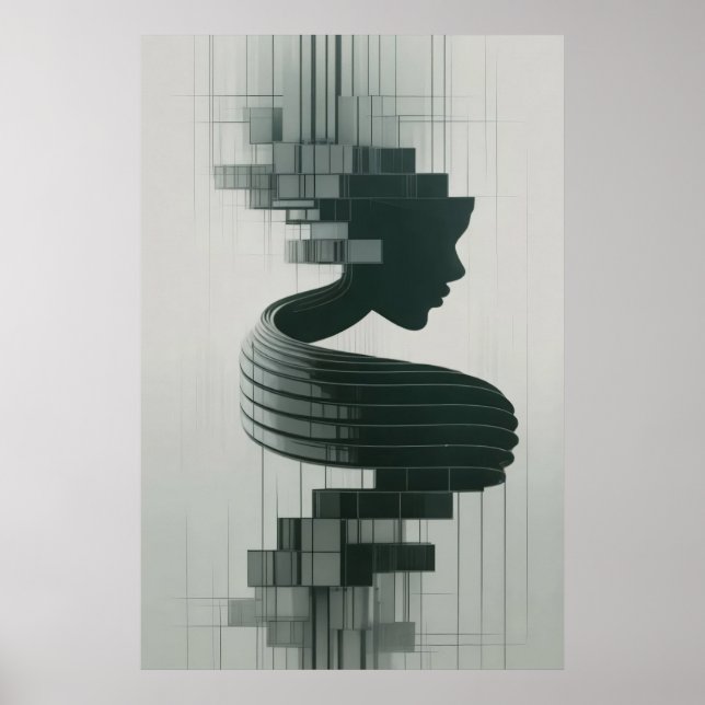 Affiche Imprimez un portrait abstrait moderne mêlant le fé (Devant)