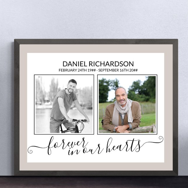 Affiche In Love Memory 2 Photo EleganT Script Funeral (Funeral memorial poster to order professionally printed or as a printable digital download)