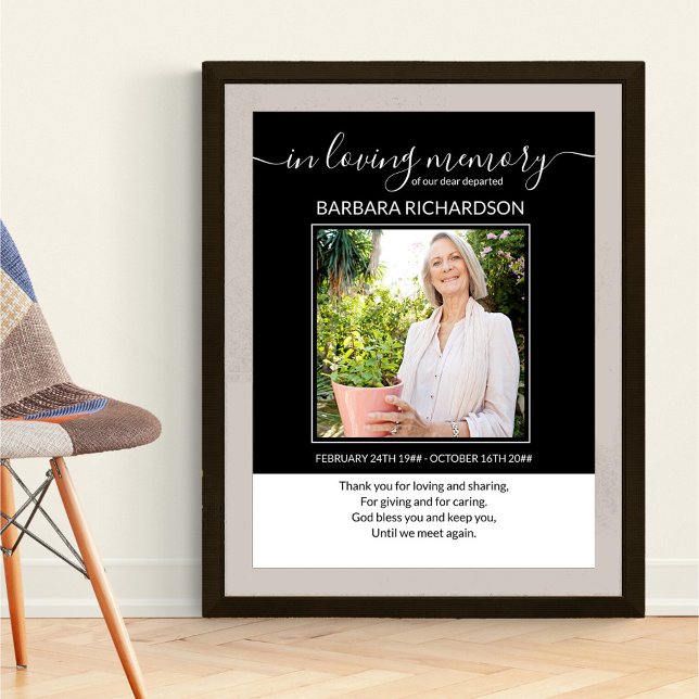 Affiche In Love Memory Photo and Memorial Verse Funeral (Funeral memorial poster to order professionally printed or as a printable digital download)