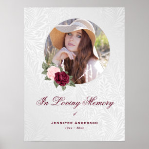 Affiche In Loving Memory Red Pink Floral Photo Welcome