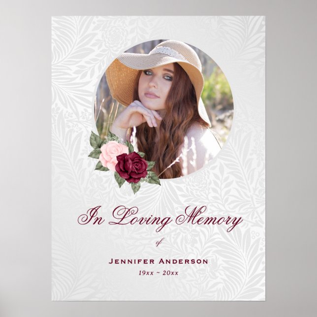Affiche In Loving Memory Red Pink Floral Photo Welcome (Devant)